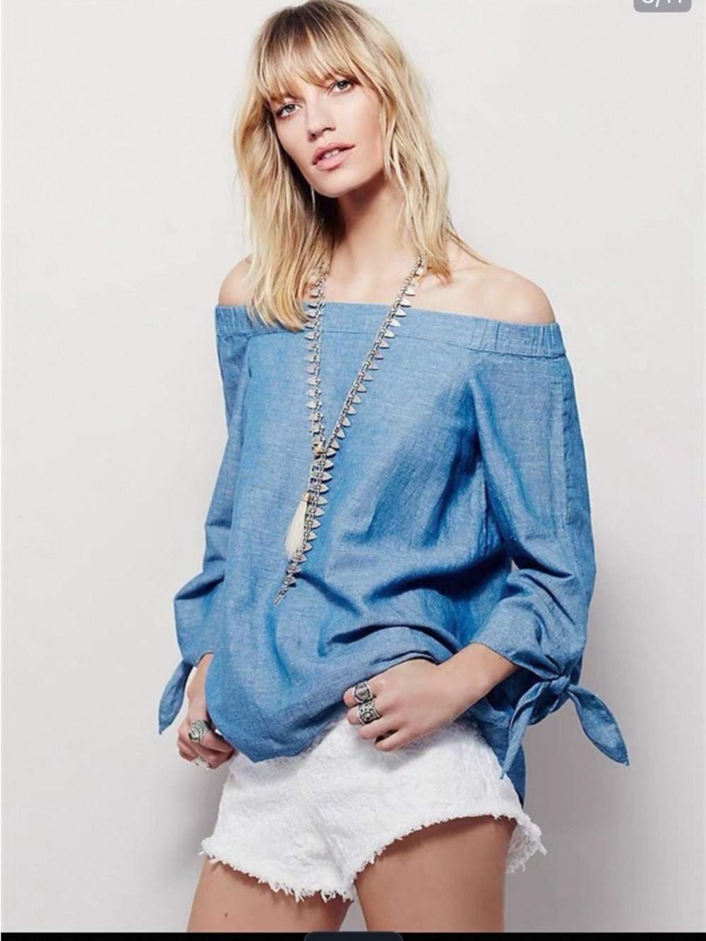 Off-Shoulder light denim Tie-Sleeve top - Blue size XS